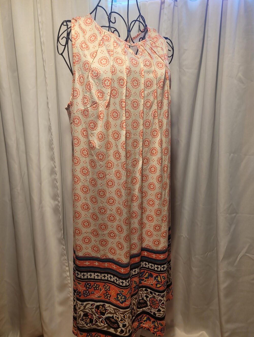 Sleeveless Cream and Coral Printed Maxi Dress
